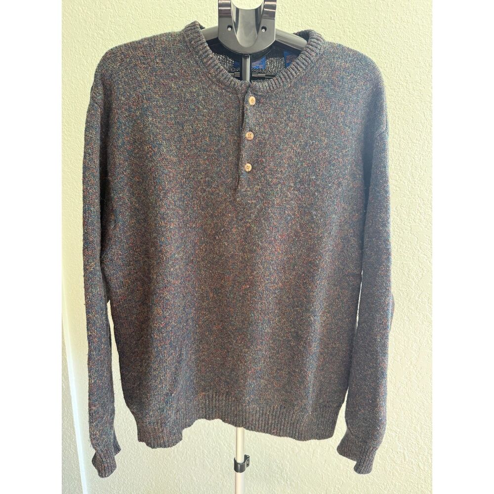 Pendleton Multicolor Speckled Brown Crewneck Henley Sweater
